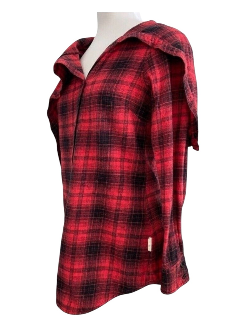 Burton Plaid Hooded Button-Up flannel Shirt Shawl Collar Red & Black size Large